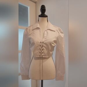 Fashion Nova Elegant White Button Down with Chain Detail